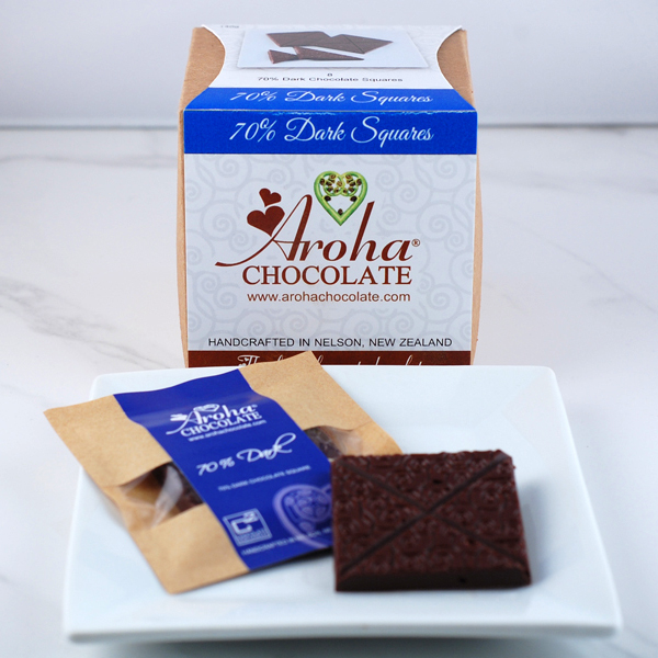 Aroha Chocolate 70% Dark Chocolate Squares Box